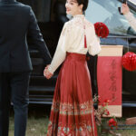 2024 Chinese Style Hanfu Set - Women's Ming Dynasty Horse-Face Skirt in Gold & Red