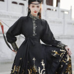 Long Sleeve, Black Wuxia with Gold, Plus Size Skirt