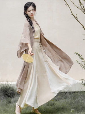 Song Dynasty Half-sleeve Overlapping Long Shirt Dress 3 Set