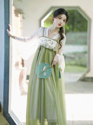 New Hanfu-inspired Embroidered Floral Dress + Cardigan Set