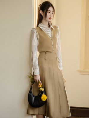 Artistic long-sleeved striped shirt & Dress