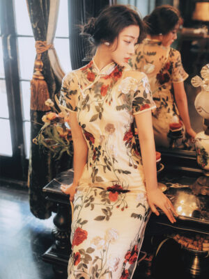 Rose Embroidered Cheongsam Dress