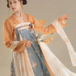 Tang Dynasty-inspired 3pc Women's Hanfu Set with Chest-length Top, Broken Skirt Print, and Pibo