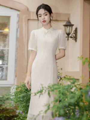 White New Chinese style cheongsam dress