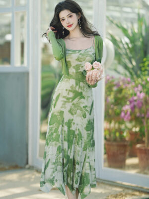 Modern Style Green Suspenders Dress Summer Women